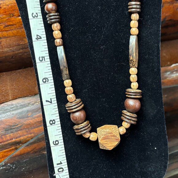 Boho Tribal Wooden Abstract Statement Necklace - Picture 3 of 5